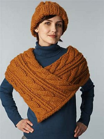Cabled Wrap and Hat (wrap) by Lion Brand Yarn